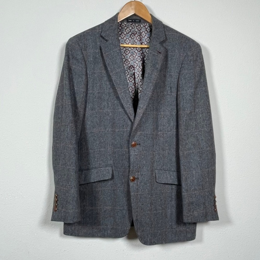 Bachrach Blazer Mens 40R Grey Herringbone Red Windowpane Check Sport Coat Jacket